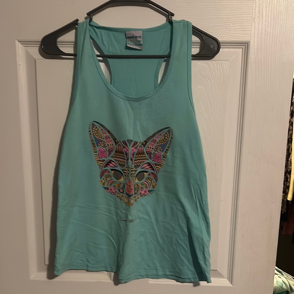 Women's Aqua Tank Top with Cat Design